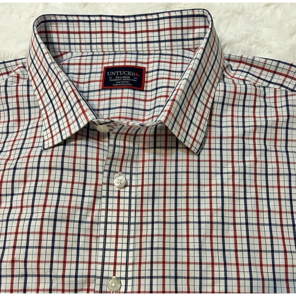 UNTUCKit Long Sleeve Button Front Shirt Red/White/Blue Plaid